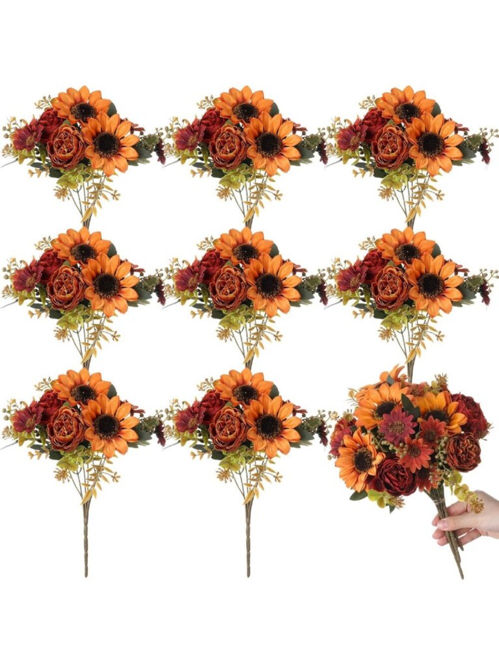 8 Bundles of Vibrant Artificial Fall Flowers for Home Decor & Arrangements